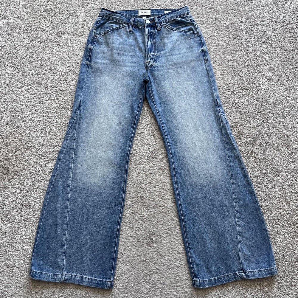 FRAME Le Baggy Palazzo Wide Leg Jeans Womens 26 Blue High Rise Medium Wash Denim